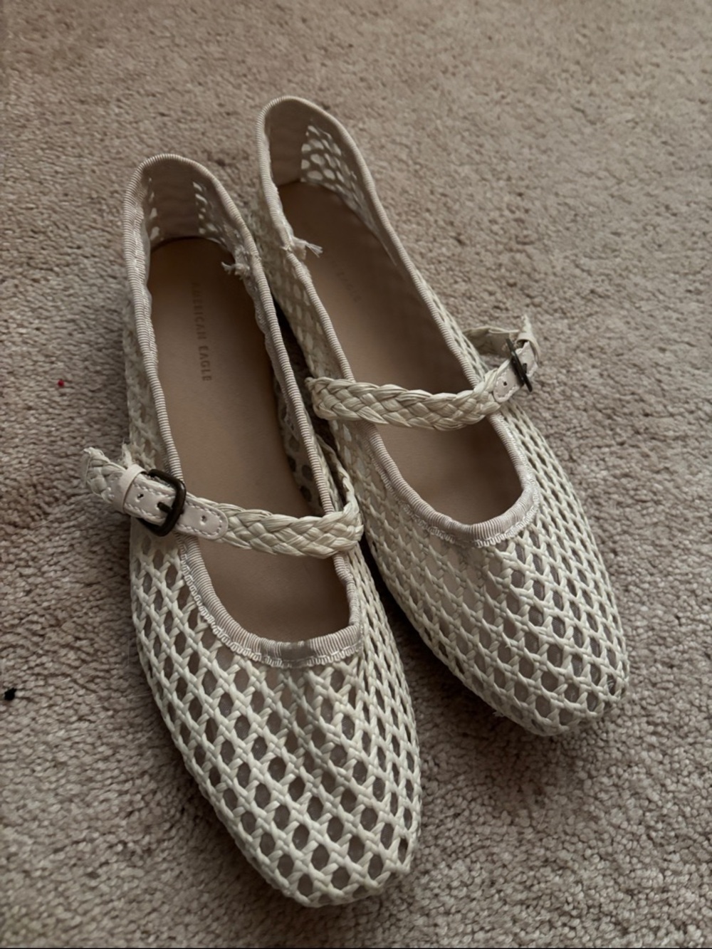 Woven Mary Jane Flats in Ivory